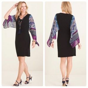 Chico's Shift Dress with Black Purple Blue Semi Sheer Flowy Sleeves